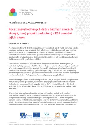 TZ - Počet znevýhodněných dětí v běžných školách stoupá, nový projekt podpořený z ESF usnadní jejich výuku